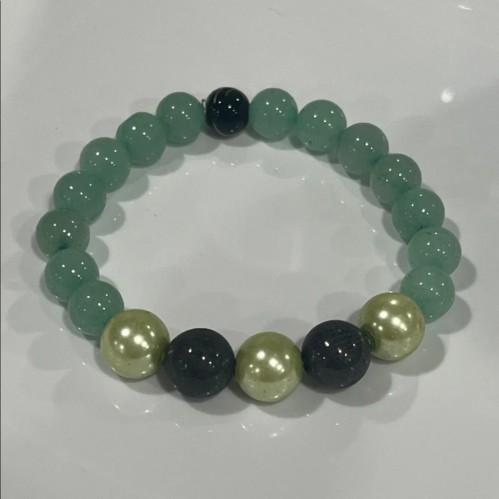 Green Aventurine and Black Shungite Beaded Bracelet